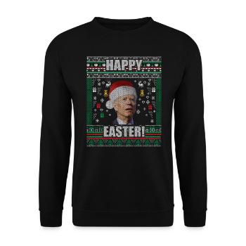 Drôle Biden Pull de Noël moche Joyeuses Pâques - Sweat-shirt Unisexe - noir - Devant - Alina (178cm) & Michal (187cm)