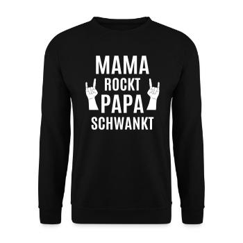 Mama rockt Rockerin Papa Bier trinken saufen Party - Unisex Pullover - Schwarz - Vorne - Alina (178cm) & Michal (187cm)