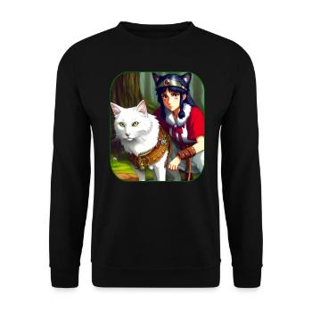 Cool Anime Manga Girl with Cat - Unisex Sweatshirt - black - Front - Alina (178cm) & Michal (187cm)