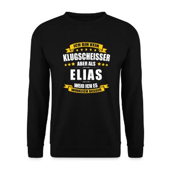 Name Elias Vorname Klugscheisser Namenstag - Unisex Pullover - Schwarz - Vorne - Alina (178cm) & Michal (187cm)