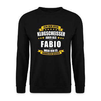 Name Fabio Vorname Klugscheisser Namenstag - Unisex Pullover - Schwarz - Vorne - Alina (178cm) & Michal (187cm)