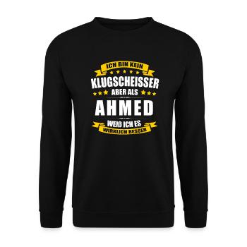 Name Ahmed Vorname Klugscheisser Namenstag - Unisex Pullover - Schwarz - Vorne - Alina (178cm) & Michal (187cm)