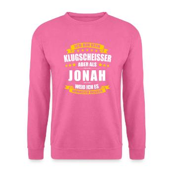 Name Jonah Vorname Klugscheisser Namenstag - Unisex Pullover - Pink - Vorne