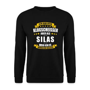 Name Silas Vorname Klugscheisser Namenstag - Unisex Pullover - Schwarz - Vorne - Alina (178cm) & Michal (187cm)