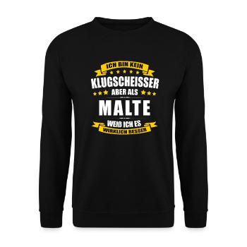 Name Malte Vorname Klugscheisser Namenstag - Unisex Pullover - Schwarz - Vorne - Alina (178cm) & Michal (187cm)