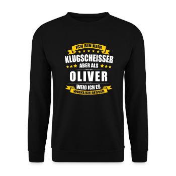 Name Oliver Vorname Klugscheisser Namenstag - Unisex Pullover - Schwarz - Vorne - Alina (178cm) & Michal (187cm)