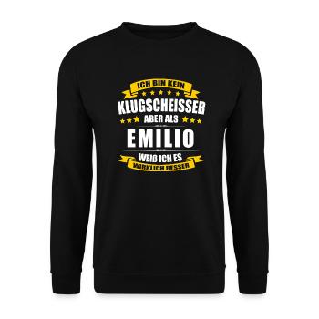 Name Emilio Vorname Klugscheisser Namenstag - Unisex Pullover - Schwarz - Vorne - Alina (178cm) & Michal (187cm)