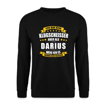 Name Darius Vorname Klugscheisser Namenstag - Unisex Pullover - Schwarz - Vorne - Alina (178cm) & Michal (187cm)