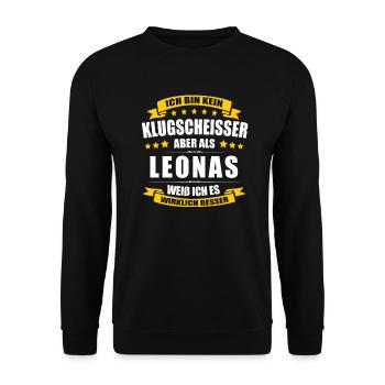 Name Leonas Vorname Klugscheisser Namenstag - Unisex Pullover - Schwarz - Vorne - Alina (178cm) & Michal (187cm)