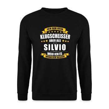 Name Silvio Vorname Klugscheisser Namenstag - Unisex Pullover - Schwarz - Vorne - Alina (178cm) & Michal (187cm)
