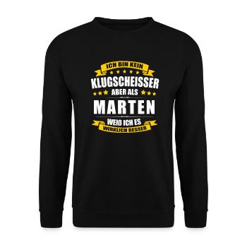 Name Marten Vorname Klugscheisser Namenstag - Unisex Pullover - Schwarz - Vorne - Alina (178cm) & Michal (187cm)
