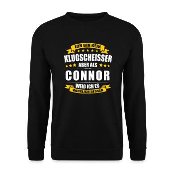 Name Connor Vorname Klugscheisser Namenstag - Unisex Pullover - Schwarz - Vorne - Alina (178cm) & Michal (187cm)