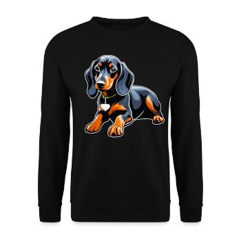 Niedlicher Dackel Hund - Unisex Pullover - Schwarz - Vorne - Alina (178cm) & Michal (187cm)
