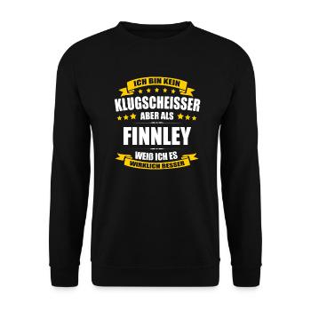 Name Finnley Vorname Klugscheisser Namenstag - Unisex Pullover - Schwarz - Vorne - Alina (178cm) & Michal (187cm)