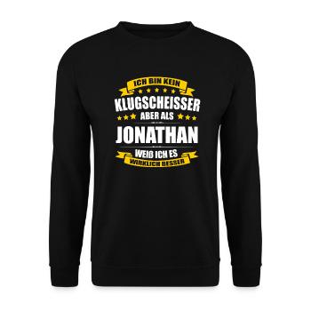 Name Jonathan Vorname Klugscheisser Namenstag - Unisex Pullover - Schwarz - Vorne - Alina (178cm) & Michal (187cm)