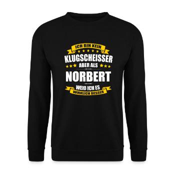 Name Norbert Vorname Klugscheisser Namenstag - Unisex Pullover - Schwarz - Vorne - Alina (178cm) & Michal (187cm)