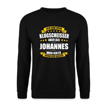 Name Johannes Vorname Klugscheisser Namenstag - Unisex Pullover - Schwarz - Vorne - Alina (178cm) & Michal (187cm)