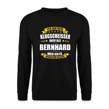Name Bernhard Vorname Klugscheisser Namenstag - Unisex Pullover - Schwarz - Vorne - Alina (178cm) & Michal (187cm)