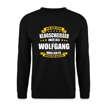 Name Wolfgang Vorname Klugscheisser Namenstag - Unisex Pullover - Schwarz - Vorne - Alina (178cm) & Michal (187cm)