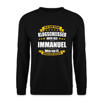 Name Immanuel Vorname Klugscheisser Namenstag - Unisex Pullover - Schwarz - Vorne - Alina (178cm) & Michal (187cm)