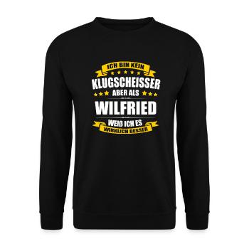 Name Wilfried Vorname Klugscheisser Namenstag - Unisex Pullover - Schwarz - Vorne - Alina (178cm) & Michal (187cm)