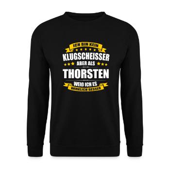 Name Thorsten Vorname Klugscheisser Namenstag - Unisex Pullover - Schwarz - Vorne - Alina (178cm) & Michal (187cm)