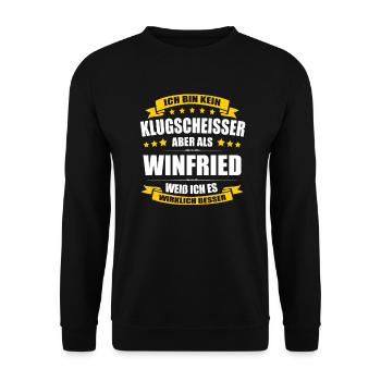 Name Winfried Vorname Klugscheisser Namenstag - Unisex Pullover - Schwarz - Vorne - Alina (178cm) & Michal (187cm)