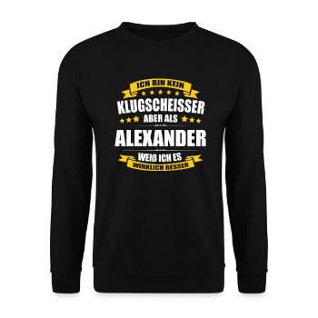Name Alexander Vorname Klugscheisser Namenstag - Unisex Pullover - Schwarz - Vorne - Alina (178cm) & Michal (187cm)