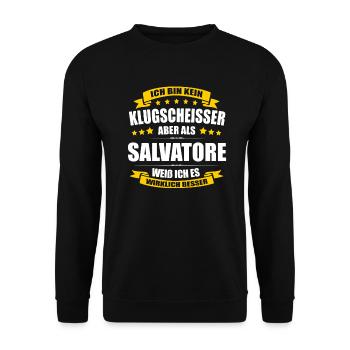 Name Salvatore Vorname Klugscheisser Namenstag - Unisex Pullover - Schwarz - Vorne - Alina (178cm) & Michal (187cm)