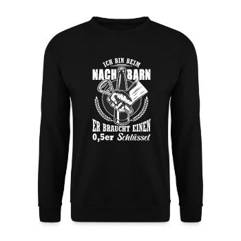 Beim Nachbarn Braucht Einen 0,5er Schlüssel Bier - Unisex Pullover - Schwarz - Vorne - Alina (178cm) & Michal (187cm)