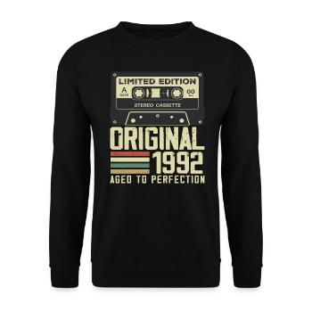 32e Cadeau Anniversaire Style rétro 1992 - Sweat-shirt Unisexe - noir - Devant - Alina (178cm) & Michal (187cm)