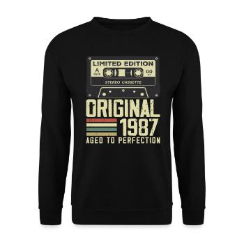 37e Cadeau Anniversaire Style rétro 1987 - Sweat-shirt Unisexe - noir - Devant - Alina (178cm) & Michal (187cm)