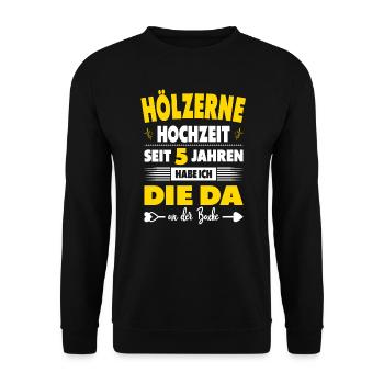 5 Hochzeitstag Paare 5 Jahre Ehe Hölzerne Hochzeit - Unisex Pullover - Schwarz - Vorne - Alina (178cm) & Michal (187cm)