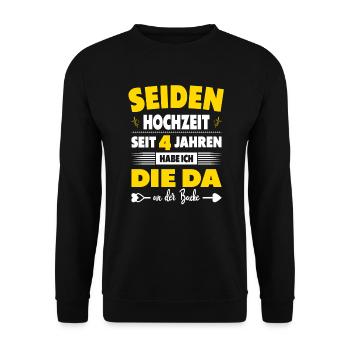 4 Hochzeitstag Paare 4 Jahre Ehe Seidenhochzeit - Unisex Pullover - Schwarz - Vorne - Alina (178cm) & Michal (187cm)
