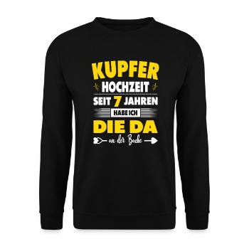 7 Hochzeitstag Paare 7 Jahre Ehe Kupferhochzeit - Unisex Pullover - Schwarz - Vorne - Alina (178cm) & Michal (187cm)