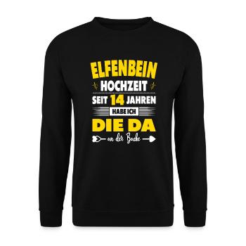 14 Hochzeitstag 14 Jahre Ehe Elfenbeinhochzeit - Unisex Pullover - Schwarz - Vorne - Alina (178cm) & Michal (187cm)
