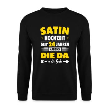 24 Hochzeitstag Paare 24 Jahre Ehe Satinhochzeit - Unisex Pullover - Schwarz - Vorne - Alina (178cm) & Michal (187cm)