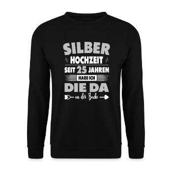 25t. Hochzeitstag 25 Jahre Ehe Silberhochzeit - Unisex Pullover - Schwarz - Vorne - Alina (178cm) & Michal (187cm)