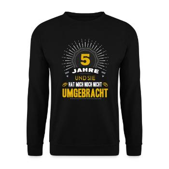 5 Hochzeitstag Mann 5 Jahre Ehe Hölzerne Hochzeit - Unisex Pullover - Schwarz - Vorne - Alina (178cm) & Michal (187cm)