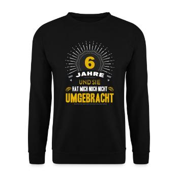 6 Hochzeitstag Mann 6 Jahre Ehe Zuckerhochzeit - Unisex Pullover - Schwarz - Vorne - Alina (178cm) & Michal (187cm)