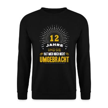 12 Hochzeitstag Mann 12 Jahre Ehe Nickelhochzeit - Unisex Pullover - Schwarz - Vorne - Alina (178cm) & Michal (187cm)