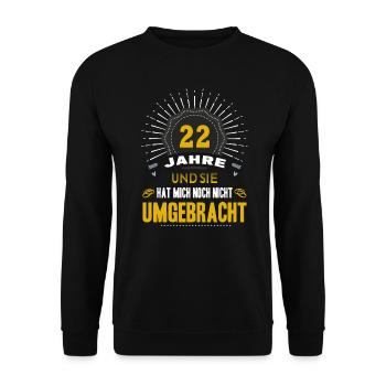 22. Hochzeitstag Mann 22 Jahre Ehe Bronzehochzeit - Unisex Pullover - Schwarz - Vorne - Alina (178cm) & Michal (187cm)