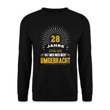 28 Hochzeitstag Mann 28 Jahre Ehe Nelkenhochzeit - Unisex Pullover - Schwarz - Vorne - Alina (178cm) & Michal (187cm)