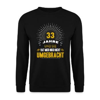 33 Hochzeitstag Mann 33 Jahre Ehe Zinnhochzeit - Unisex Pullover - Schwarz - Vorne - Alina (178cm) & Michal (187cm)