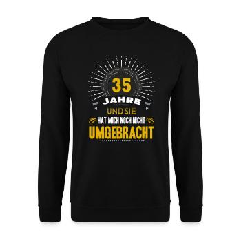 35 Hochzeitstag Mann 35 Jahre Ehe Leinwandhochzeit - Unisex Pullover - Schwarz - Vorne - Alina (178cm) & Michal (187cm)