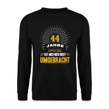44 Hochzeitstag Mann 44 Jahre Ehe Snenhochzeit - Unisex Pullover - Schwarz - Vorne - Alina (178cm) & Michal (187cm)