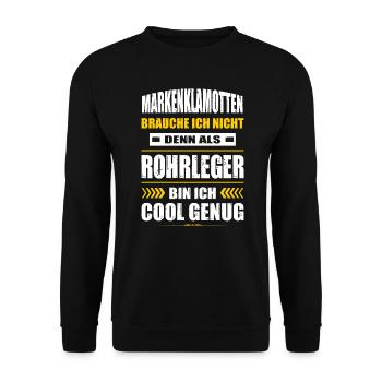 Markenklamotten Brauche Ich Nicht Rohrleger - Unisex Pullover - Schwarz - Vorne - Alina (178cm) & Michal (187cm)