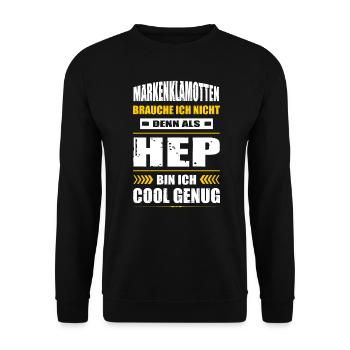 Markenklamotten Brauche Ich Nicht HEP Pfleger - Unisex Pullover - Schwarz - Vorne - Alina (178cm) & Michal (187cm)