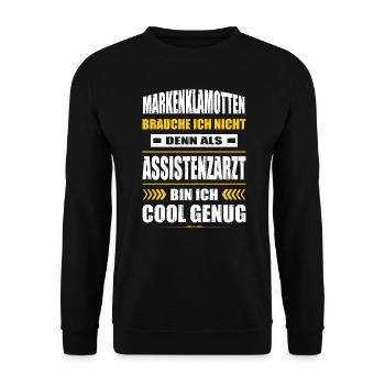 Markenklamotten Brauche Ich Nicht Assistenzarzt - Unisex Pullover - Schwarz - Vorne - Alina (178cm) & Michal (187cm)