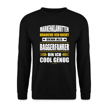 Markenklamotten Brauche Ich Nicht Baggerfahrer - Unisex Pullover - Schwarz - Vorne - Alina (178cm) & Michal (187cm)